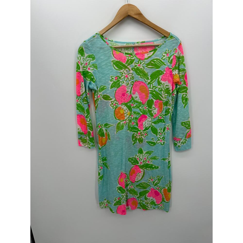 Lilly Pulitzer Marlowe Dress Womens Small Pink Lemonade 3/4 Sleeve Pima Cotton